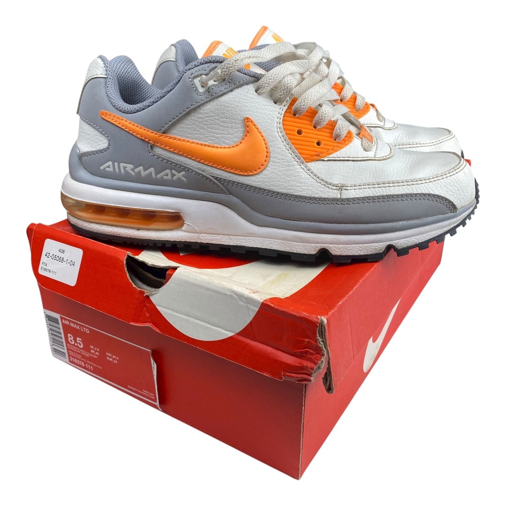 Nike Air Max LTD White Orange Gray Sneakers Mens Size 8.5 Athletic Shoes SU‎